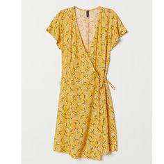 New W. Tag H&M Wrap Dress Yellow- Floral, 100% Viscose Material Size: 12 H&m V-neck Midi Dress For Summer, H&m V-neck Spring Dresses, Summer Yellow Viscose Dress, Yellow Viscose Summer Dress, Fitted Viscose Wrap Dress For Summer, Yellow Viscose Spring Dress, Summer Day Out Midi Dress By H&m, Summer Midi Dress For Day Out By H&m, Casual Brunch Dress From H&m