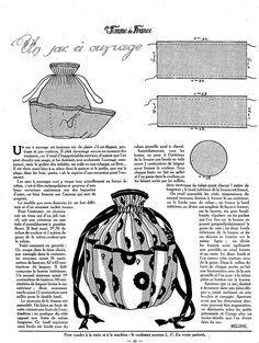 an old book with some drawings and instructions on how to use the bag for storage