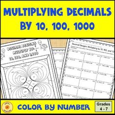 multiplying decimals by 10, 100, 000 color by number