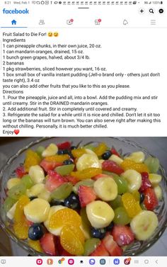 the recipe for fruit salad on facebook