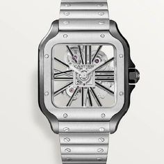 Cartier Santos (submodel) CRWHSA0027 Manual winding Transparent Steel - Watch with original box and original papers - 2024 Cartier Santos, Cartier Watch, Year 2024, Steel Watch, Black Watch, Cartier, Original Box, Quick Saves, Black