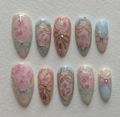 Asian Inspired Nails, Vintage Nails, Korean Nails, Cute Nail Art Designs, Japanese Nail Art, Pretty Nail Designs, Kawaii Nails