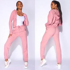 Pink Long Sleeve Hoodie Hooded Top And High Waist Joggers Jogger Pants Two Piece Set Long Sleeve Hoodie High Waist Jogger Pants Length For Size Small Top Is 19 Inches Pants Is 39 Inches 60% Cotton, 40% Polyester Also In Black & Gray New With Tag Size Xs = 0-2 Size S = 4 Size M = 6-8 Models Are Wearing Size S If You Have Any Questions, Please Let Me Know Thank You For Stopping By My Boutique To Read Reviews; Go To My Boutique Page By Clicking On My Username, Then Click On About And Then Scroll To Pink Athleisure Joggers With Drawstring, Hooded Sweats For Jogging In Fall, Solid Color Athleisure Tracksuit With Pockets, Fall Jogging Hooded Sweats, Hooded Tracksuit With Drawstring Hood For Jogging, Hooded Activewear For Jogging In Fall, Stretch Athleisure Hoodie For Jogging, Stretch Hooded Tracksuit With Pockets, Hooded Tracksuit With Pockets