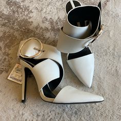 Zara White And Silver Buckle Pump Heels Nwt But Have Little Flaws Here And There From Try Ons, I Purchased This Way From The Store And Then Never Wore Them But They Do Have Minor Marks Throughout-Please See Photos. White Heels With Buckle Closure For Office, White Summer Office Heels, Formal White Heels With Buckle Closure, White Heels With Buckle Closure For Evening, White Evening Heels With Buckle Closure, White Heels With Heel Strap For Work, White Ankle Strap Heels For Work, Trendy White Office Heels, White Ankle Strap Heels For Office