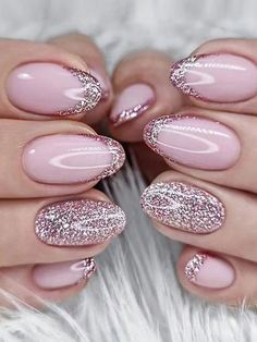 Color: Multicolor Nail Shapes: Oval Type: Bare Nails Batteries Included: No Press On Nails Material: ABS Glitter Tip Nails, Color Nails, Oval Nails, Pink Collar, Bridal Nails, Foot Care, Summer Nail, Fancy Nails, Chic Nails