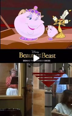 the beauty and the beast cartoon is being watched by people