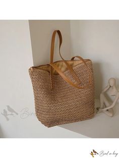 Bird in Bag - Holiday-Themed Woven Tote Bag with Large Capacity Casual High-capacity Brown Bags, Casual Brown High-capacity Bags, Trendy Brown Lightweight Beach Bag, Trendy Lightweight Brown Beach Bag, Trendy Packable Tote Bag, Eco-friendly Packable Bags For Daily Use, Casual Packable Shoulder Bag, Lightweight Brown Shoulder Bag For Everyday, Lightweight Rectangular Brown Shoulder Bag