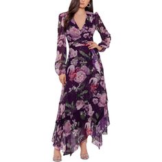 Xscape Floral-Print Maxi Dress Mulberry Size 16 Nwt 279$ Description Be A Stylish Standout At Your Next Special Event In Xscape’s Floral-Print Maxi Dress. Lined V-Neck; Maxi Silhouette Chiffon: Smooth, Sheer Woven Fabric Ruched At Waist; Cascading Ruffles At Skirt; Asymmetrical Hem Hidden Back Zipper Shell & Lining: Polyester Approximate Flat Measurements 20.5" Pit To Pit 58" Length Evening Maxi Dress With Purple Floral Print, Purple Floral Print Maxi Dress For Cocktail, Purple Maxi Dress For Prom Season Night Out, Spring Formal Purple Maxi Dress, Elegant Purple Maxi Dress For Spring, Spring Evening Purple Maxi Dress, Purple Dress For Spring Dinner, Skirt Asymmetrical, Holiday Maxi Dress