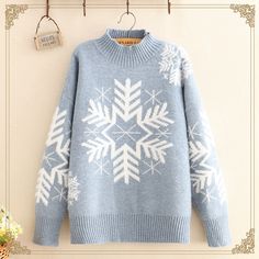 New round neck Christmas snowflake sweater sweater sold by Harajuku Fashion Style. Shop more products from Harajuku Fashion Style on Storenvy, the home of independent small businesses all over the world. Blue Diamond Sweater, Blue Snowflake Sweater, Christmas Sweaters Aesthetic, Christmas Crochet Sweater, Sweater Design Ideas, Snowflake Clothes, Blue Christmas Sweater, Christmas Sweater Outfits, Diamond Sweaters