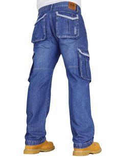 Denim Cargo Jeans With Hip Pockets, Straight Leg Denim Work Pants With Pockets, Denim Blue Workwear Bottoms With Multiple Pockets, Denim Blue Full-length Pants With Multiple Pockets, Combat Jeans, Men Over 50, Overalls Men, Comfortable Jeans, Casual Work