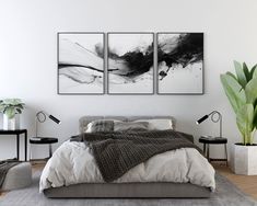 Black and White Abstract Wall Art: Set of 3 Prints Neutral Gallery Wall, Abstract Art Black And White, White Abstract Wall Art, Bedroom Decor Modern, Abstract Art Black, Minimalist Bedroom Decor, Simple Wall Art, Wall Art Neutral, Abstract Black And White