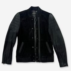 Used, Suede Allsaints Bomber/ Motto Jacket. Designer Black Biker Jacket For Fall, Black Leather Jacket For Winter, Black Leather Jacket For Winter Layering, Winter Black Leather Jacket, Designer Black Biker Jacket For Work, Motto Jacket, All Saints, Black Gray, Black And Grey