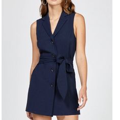 Navy Romper Front Button And Tie Belt With Invisible Zipper On Shorts Fully Lined Size S Never Worn! Long Shirt Women, Skort Romper, Elegant Casual Dress, Navy Romper, Flounced Dress, Luxury Women Fashion, Work Wear Women, Long Sleeve Lace Dress, Pull Up