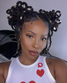 Loc Styles With Jewelry, Loc Ponytail With Bangs, Flowers In Locs, Locs With Hair Jewelry, Updos For Locs, Hairstyles For Locks, Loc Jewelry Hairstyles, Locs With Accessories, Loc Pigtails