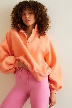 Peak Balloon Sleeve Pullover in Orange | AS Revival Skirts With Boots, Active Hoodie, Balloon Sleeves, Christmas Wishlist, Layering Pieces, Dress With Boots, Layering, Active Wear, Balloons