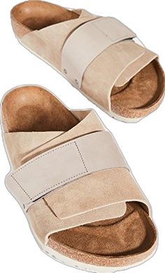 Comfortable Cork Sandals For Spring, Casual Cork Slides For Summer, Summer Cork Sandals With Rubber Sole, Beige Closed Toe Sandals With Cork-bed Midsoles, Comfortable Cork Slides For Summer, Beige Leather Slides With Cork-bed Midsoles, Cork Slide Footbed Sandals For Summer, Comfortable Suede Footbed Sandals For Spring, Beige Suede Footbed Sandals For Summer