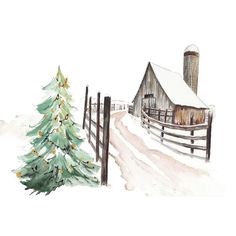 Vermont Farm Poster Print - Patricia Pinto-VARPDX14514HA Image 1 Watercolor Art Winter, Christmas Tree Farm Painting, Vermont Painting, Winter Farm Painting, Xmas Watercolor, Barn House Artwork, Farm Poster, Framed Art Farm Animals, Farm Watercolor