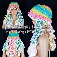 two mannequins wearing colorful crocheted hats