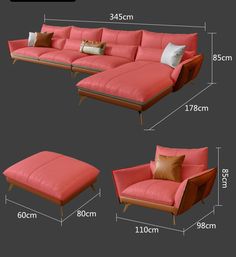 an image of a couch and ottoman with measurements