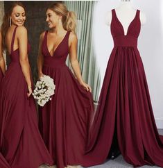 Red V-neck Chiffon Wedding Dress, Red V-neck Chiffon Dress For Wedding, Chiffon Bridesmaid Gown With V-neck, V-neck Chiffon Gown For Prom Season, Chiffon V-neck Gown For Bridesmaid, Chiffon V-neck Gown For Prom Season, V-neck Chiffon Gown For Banquet, Wedding Chiffon Dress With Sweep Train For Prom Season, Chiffon Wedding Dress With Sweep Train For Prom Season