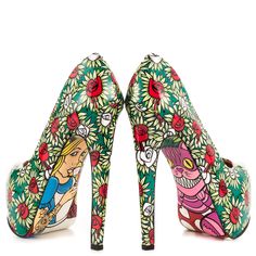 Step into a whimsical world with our Alice in Wonderland Rose Print Platform Pumps. Featuring enchanting rose prints, these platform pumps add a touch of fantasy and charm to your style. Handcrafted US sizing. Fits true to size. Heel Height: 5.5" / 140 mm approx Product measurements were taken using size 8. Please note that measurements may vary by size. The enchanting rose print adds a whimsical and magical touch. The platform provides height with comfort for a trendy look. Ideal for themed events: Perfect for adding flair to costume parties or themed occasions. Alice In Wonderland Floral, Crazy High Heels, Alice In Wonderland Shoes, Heels Platform Pumps, Tattoo Clothing, Floral Heels, Heels Platform, Platform Stilettos, Platform High Heels