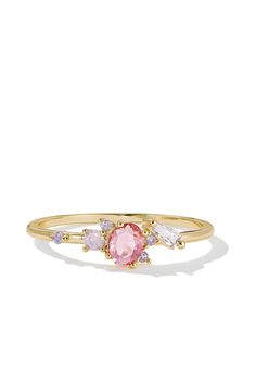 Gold Birthstone Ring With Gemstone Accents, Pink And Gold Ring, Gold And Pink Jewelry, Promise Ring Ideas, Pink And Gold Jewelry, Senior Ring, Rings With Stone, Coquette Jewelry, Dainty Gold Ring