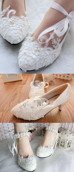 Lace Pearls Pointed Toes Women Wedding Shoes With Ribbons Lace Up, S018 #wedding#sposabridal#weddingshoes Silver Low Heels, Women Wedding Shoes, Low Heel Pumps, Pearl And Lace, Womens Wedding Shoes, Pointed Toe Shoes, Pump Sandals, Party Dresses For Women, Ladies Party