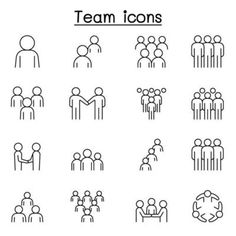 team icon set in thin line style on white background stock photo - budget conscious people