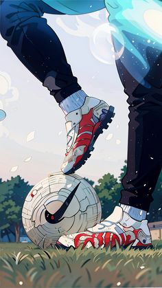 a person standing on top of a soccer ball