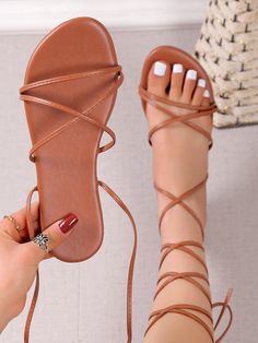 Marrón  Collar     Embellished Goddess Sandals, Spy Books, Brown Strappy Sandals, Fancy Sandals, Slides Outfit, Sweden Fashion, New Years Look