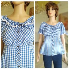 Blue Gingham Shirt Gingham Dirndl Blouse Gingham Blouse dirndl top Button Up Shirt Blue check shirt check Blouse Vintage cotton shirt SPlease refer to photos for details of condition. Condition: very good vintage100% cottonMeasurements Tag Size S :Length: 52 cm/ 20.5"Bust: 90 cm/35.4 "Waist 72 cm/28.3"Measurements Tag Size M :Length: 55 cm/ 21.7"Bust: 100 cm/39.4 "Waist 84 cm/33"noteThe color on the pictures may vary due to monitor settings and light reflections.Ready to shipPlease do not hesita Gingham Shirt With Buttons For Summer, Summer Plaid Blouse With Buttons, Gingham Cotton Blouse For Picnic, Summer Gingham Shirt With Buttons, Cotton Gingham Blouse For Picnic, Gingham Summer Tops With Buttons, Picnic Gingham Cotton Blouse, Gingham Cotton Blouse With Buttons, Summer Gingham Top With Buttons