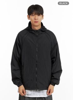 mens-nylon-zip-up-hooded-jacket-iu418 / Black Black Nylon Windproof Windbreaker, Black Long Sleeve Streetwear Raincoat, Black Casual Waterproof Windbreaker, Casual Black Outerwear With Adjustable Hood, Casual Black Windbreaker With Detachable Hood, Black Nylon Windproof Track Jacket, Black Nylon Track Jacket With Detachable Hood, Black Nylon Hooded Jacket For Fall, Black Raincoat With Adjustable Hood For Streetwear