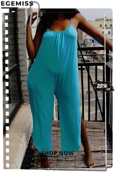 Blue Sexy Fashion Loose Suspenders Jumpsuit Summer Blue Jumpsuits And Rompers With Suspenders, Blue Spaghetti Straps Jumpsuits And Rompers, Blue Spaghetti Strap Jumpsuit For Party, Blue Solid Color Bodysuit For Summer, Blue Solid Color Summer Bodysuit, Blue Stretch Bodysuit With Spaghetti Straps, Blue Backless Jumpsuits And Rompers For Beach, Blue One-piece Bodysuit With Built-in Bra, Casual Light Blue Sleeveless Bodysuit