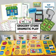 grocery store dramatic play for kids to learn how to make money with their own hands