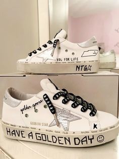 Golden Goose Co Creation, Golden Goose Costumized Ideas, Golden Goose Design Ideas, Custom Golden Goose Ideas, Golden Goose Customized Ideas, Customized Golden Goose, Custom Golden Goose, Trendy Shoes Sneakers, Shoe Wishlist