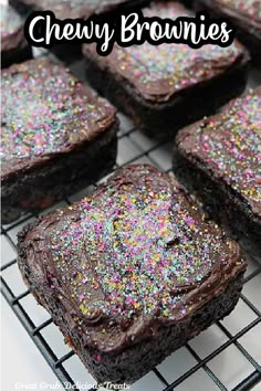 chocolate brownies with sprinkles on a cooling rack