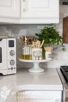 the kitchen counter is clean and ready to be used as an appliance for cooking