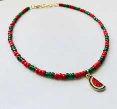 Summer Red Necklace With Colorful Beads, Summer Red Necklaces With Colorful Beads, Summer Watermelon Colored Jewelry For Gift, Watermelon Colored Summer Jewelry Gift, Colorful Beads Jewelry For Summer Festivals, Summer Festive Jewelry With Colorful Beads, Red Tiny Beads Necklace For Summer, Summer Red Necklace With Beaded Chain, Dangle Beaded Necklaces With Tiny Beads For Gifts