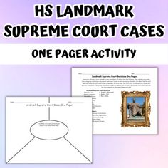 a poster with the words, his landmark supreme court cases one page activity and an image of