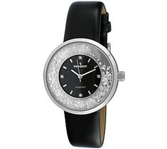 Spoil yourself with sparkle! From Peugeot, this women's silvertone watch includes a fantastic floating array of more than 350 crystals in the bezel, elegantly matched with a glossy black dial, diamond accents, and silvertone features. From Peugeot. Marker Black, Crystal Watch, Black Leather Watch, Citizen Watch, Crystal Watches, High End Watches, Girls Watches, Dress Watch, Beautiful Watches