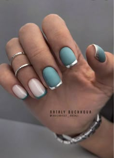 Silver French Tips, Sweater Nails, Lines On Nails, Blush Nails, Green Nail, White Nail, French Tips