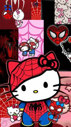 the hello kitty wallpaper is all different colors and sizes, including spider - man