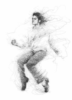 a black and white drawing of a man in motion