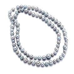 Gump's Signature 8-13mm Multi-Size Gray Tahitian Pearl Long Necklace Classic Tahitian Pearl Necklace In White Gold, Classic White Gold Tahitian Pearl Necklace, Formal Tahitian Pearl Necklace, Gray Pearl Necklace For Formal Occasions, Gray Round Necklace For Formal Occasions, Formal Gray Tahitian Pearl Jewelry, Formal Gray Pearl Necklace, Luxury Silver Tahitian Pearl Necklace, Luxury Tahitian Pearl Silver Necklace