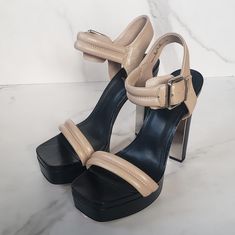 Size 8 New Without Tags 5" Heel; 1 1/4" Platform Leather Upper/Synthetic Lining/Rubber Sole Beige Sandals For Night Out, Modern Beige Party Sandals, Dkny Shoes, Shoe Game, Black Tan, Black And Tan, Platform Sandals, Shoes Women Heels, Rubber Sole