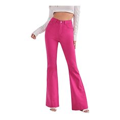 New Pink Stretchy High Waisted Jeans Pants Pink High Waist Wide Leg Pants For Fall, Pink High Rise Pants For Fall, High Rise Pink Pants For Fall, Pink Non-stretch Bottoms For Fall, Non-stretch Pink Bottoms For Fall, Pink High-waisted Jeans For Fall, Chic High Rise Pink Bottoms, Pink Pants For Fall, Spring Stretch High Rise Wide Leg Pants