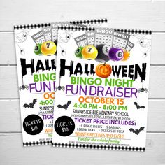 two halloween party flyers with pumpkins and bats