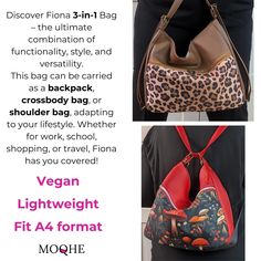 Convertible Tote Bag, Floral Vegan Backpack Purse, Lightweight Large Crossbody Bag for Women, Brown Fiona 3in1 With Sea Roses Pattern - Etsy