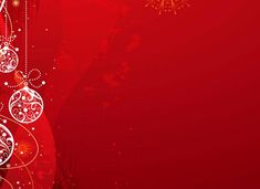 a red christmas background with ornaments and snowflakes