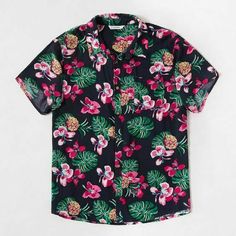 This is a brand new w/tags Men's 100% Rayon Hawaiian style shirt. It's black with a brilliantly colored pink, green and yellow tropical floral and pineapples design. It is a Men's Size XXL. The brand is "PatPat" and it was Made in China. Please check your measurements for a proper fit. The chest measures 53 inches around at the armpit and from shoulder to bottom measures 31 inches long. The measurements were taken with the item laying flat. If you have any questions, please email me and I'll do Casual Black Camp Shirt For Beach Season, Multicolor Cotton Hawaiian Shirt With Hibiscus Print, Black Cotton Hawaiian Shirt For Beach Season, Casual Multicolor Top With Hibiscus Print, Casual Multicolor Hibiscus Print Shirt, Casual Multicolor Shirt With Hibiscus Print, Multicolor Cotton Hawaiian Short Sleeve Shirt, Casual Black Hawaiian Shirt With Floral Print, Black Casual Shirt With Tropical Print